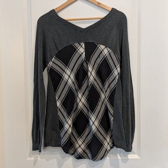 Prana Top Women's Medium Charcoal Colorblock Natalia Sweater Plaid Long Sleeve - Picture 3 of 13